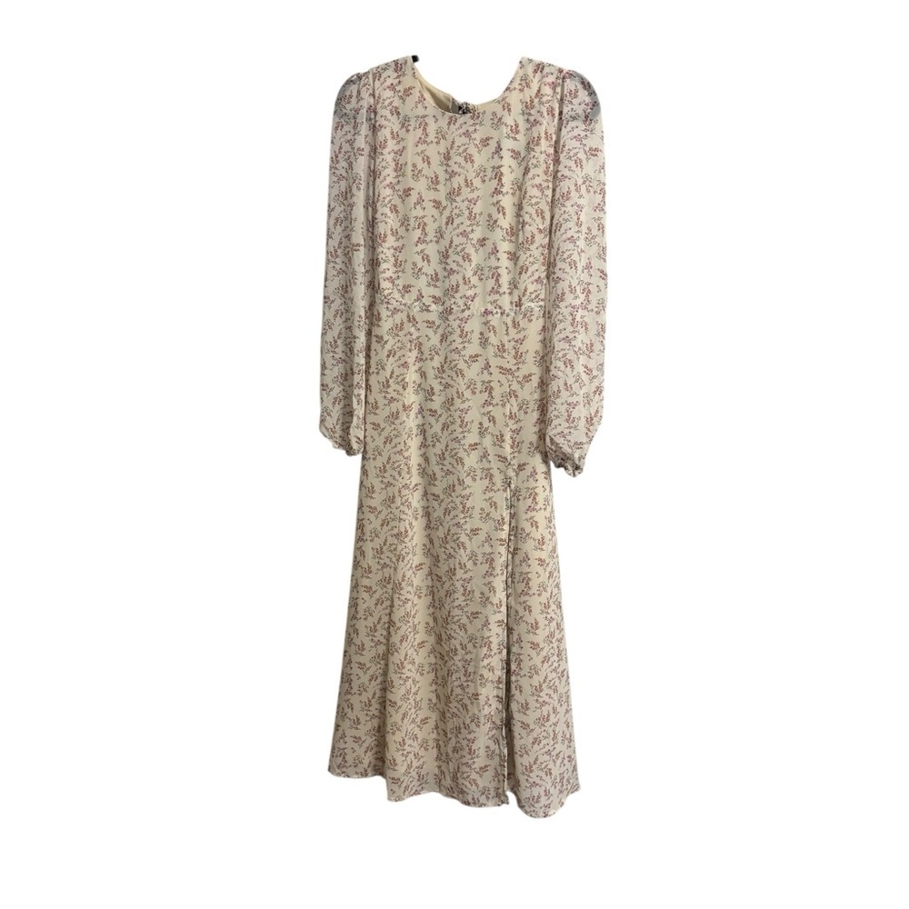Mauve Er Clelet Cream Floral Long Sleeve Dress Size M